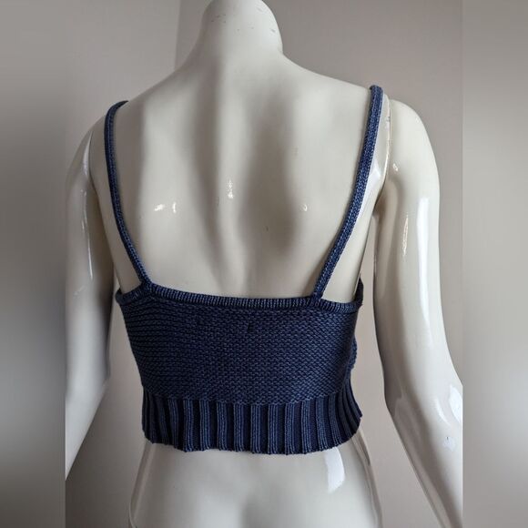 American eagle Cropped knit tank top navy blue cable knit XS - Picture 7 of 8